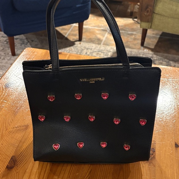Karl Lagerfeld Handbags - Karl Lagerfeld Black Bag with Pink Heart Details